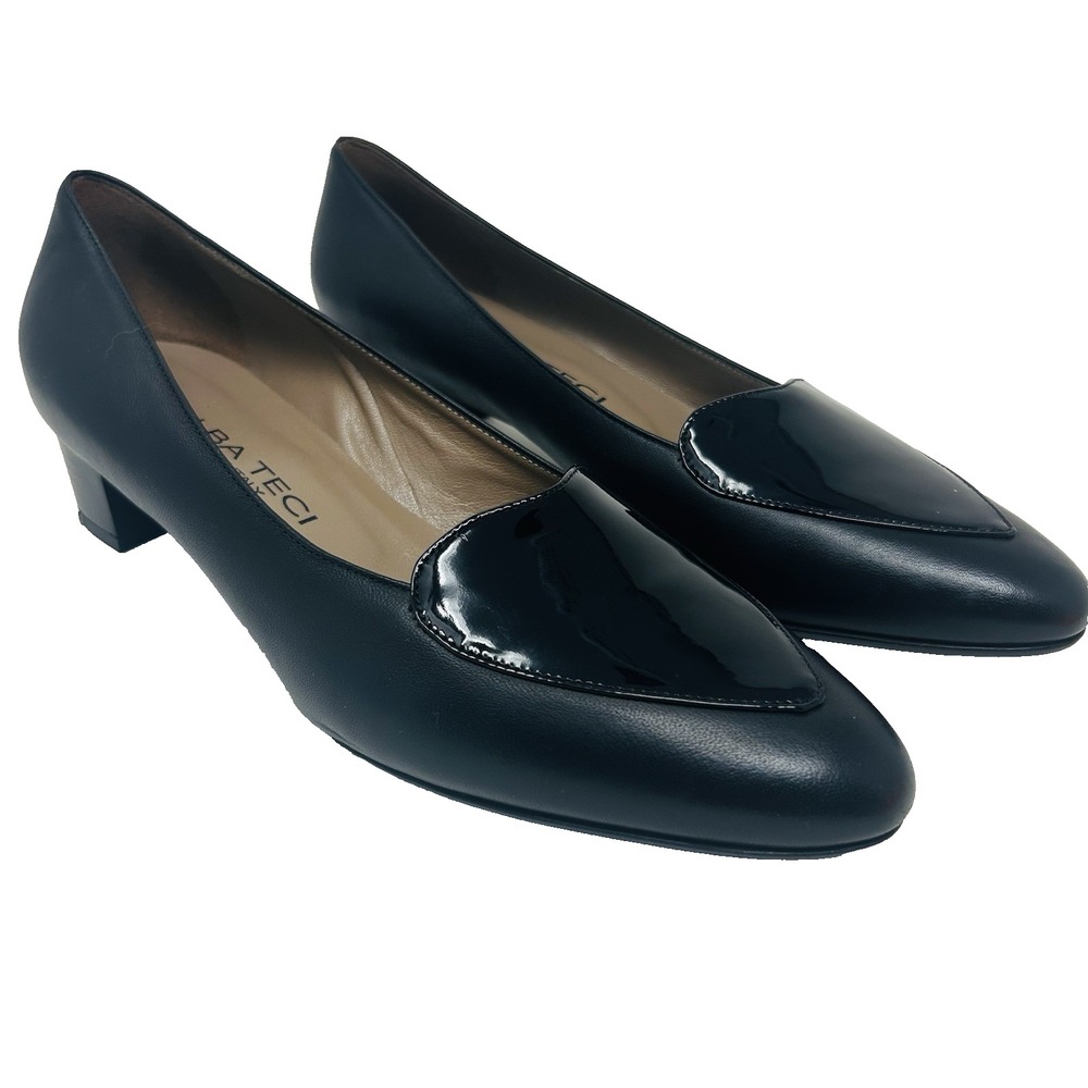 Italian Hand Made Leather Shoes Black 41 Low Heels Patent Heart Almond Toe